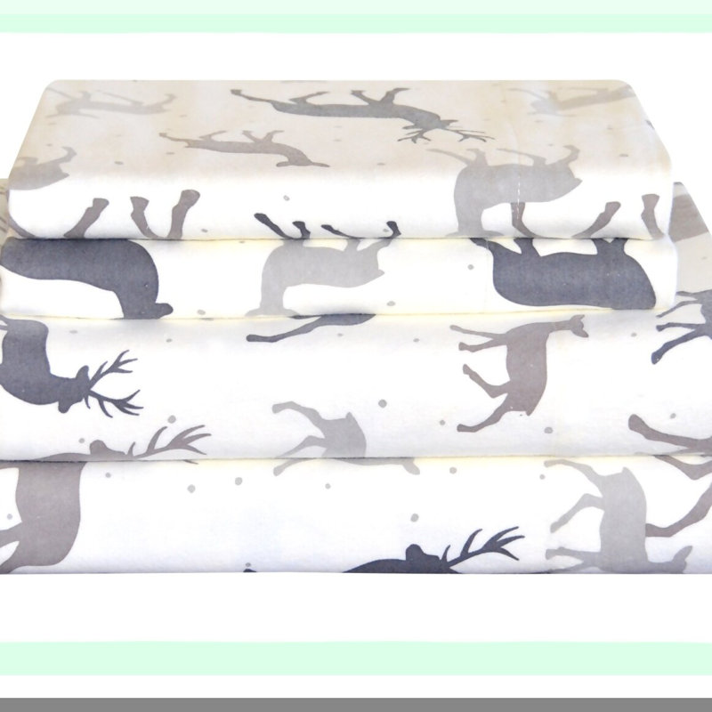 Autumn Deer Flannel 170 GSM Full Sheet Set - Cozy Bedding for Fall Nights, Soft and Warm Sheets for Full Size Bed, Rustic Deer Design