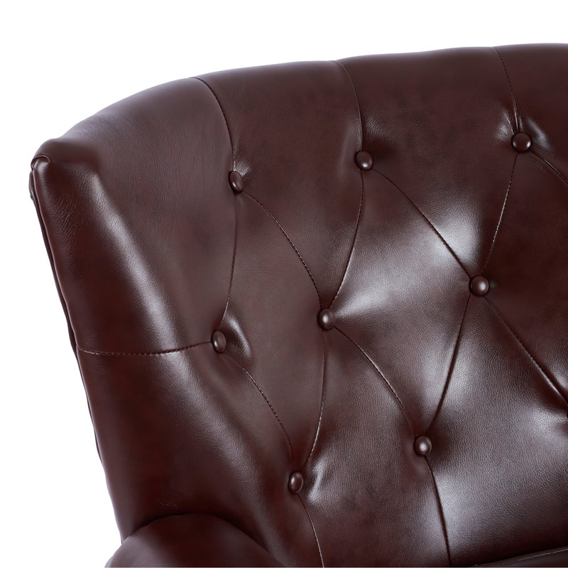 24"W Faux Leather Wingback Chair, Reddish Brown Faux Leather