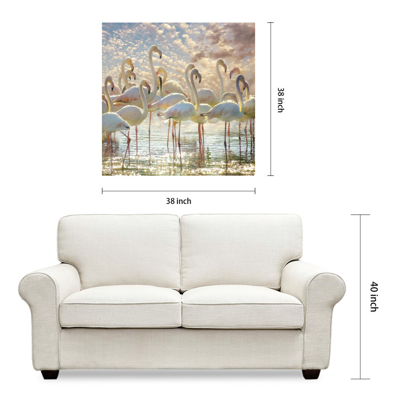 Flamingo Flair Large Frameless Tempered Glass Wall Art