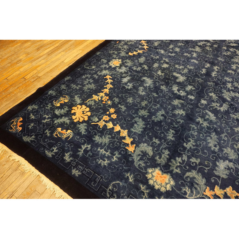 Blue Room Size Knotted Rectangle Chinese - Peking 1920s Antique Wool Rug