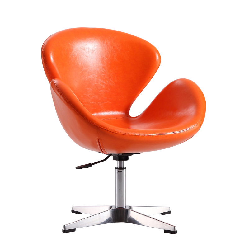 Estus Faux Leather Swivel Barrel Chair, Tangerine Faux Leather
