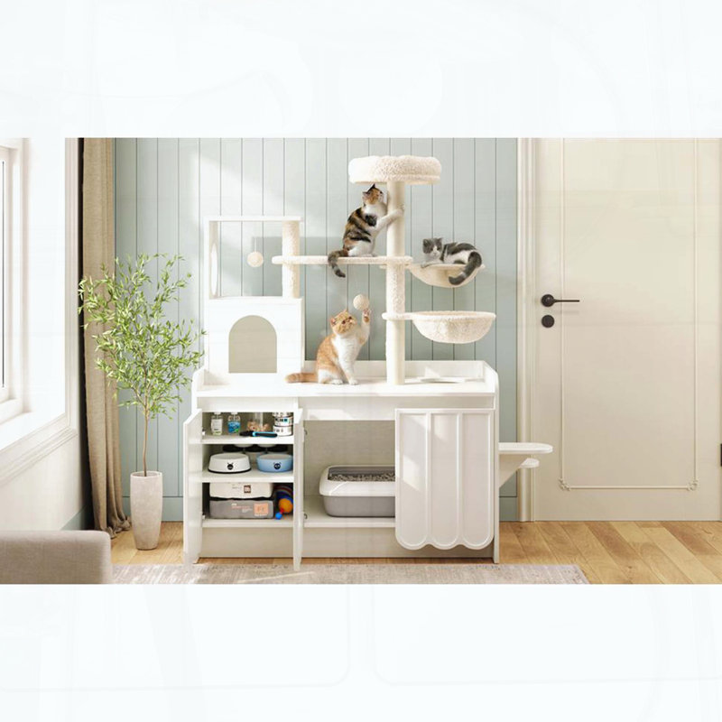 Arbre à chat avec bac à litière, Blanc