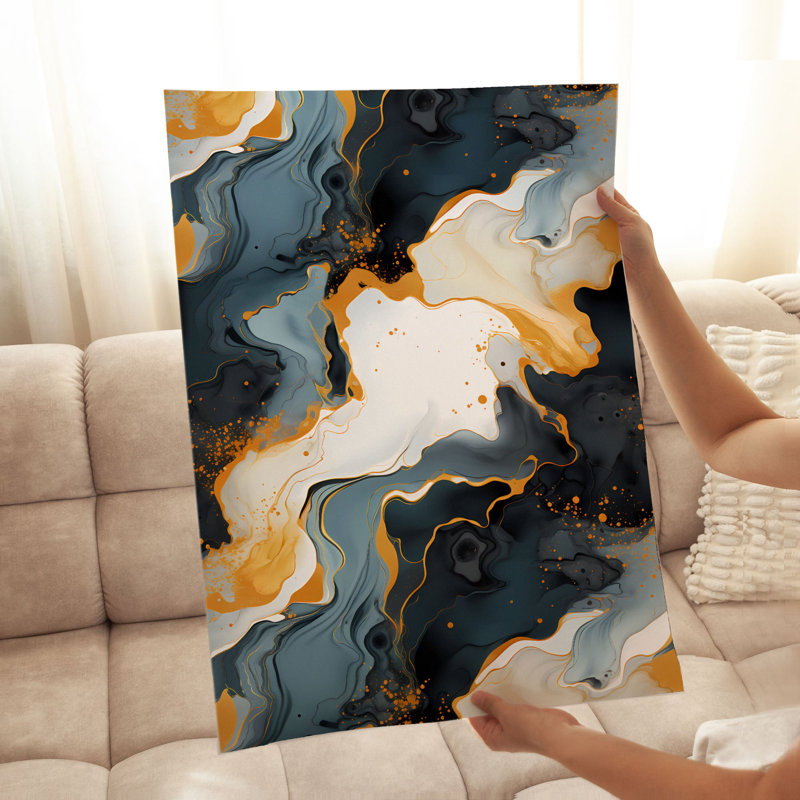 Abstrait gris et or brossé III, reproduction d'art moderne sans cadre, H 20 po x l 16 po