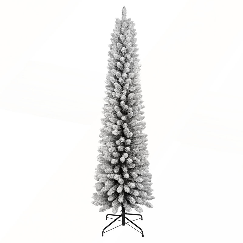 Arbre de Noël enneigé 7 pi - Arbre en PVC mince avec 469 pointes enneigées, conception peu encombrante, effet de neige réaliste, support en métal robuste, installation facile
