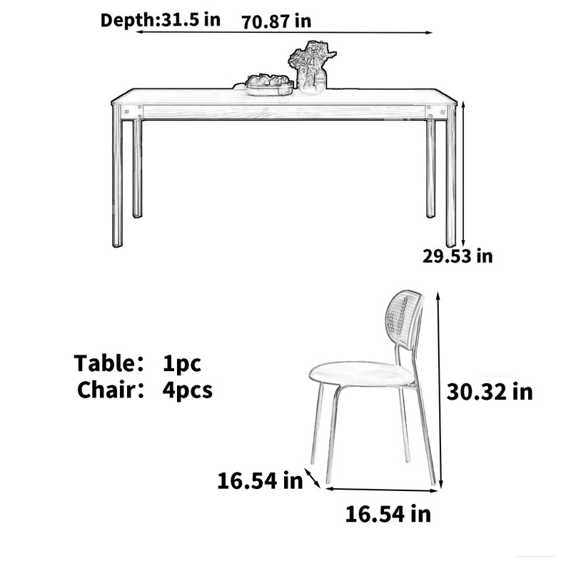 Table de salle à manger en acier inoxydable, H 29,53 po x L 70,87 po x l 31,5 po