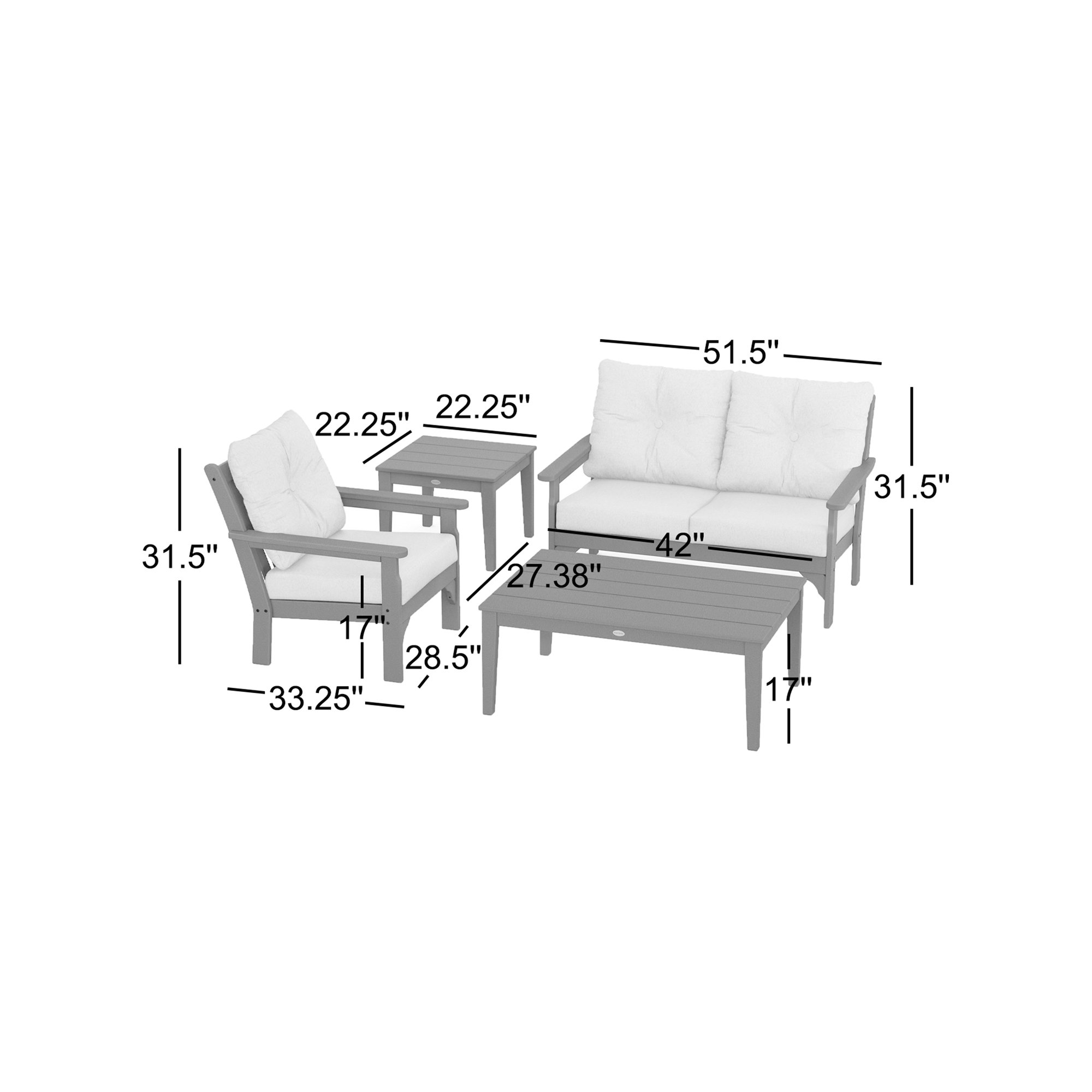 Vineyard 4-Piece Deep Seating Set, Black, Grey Revolution®