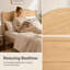 Structure de lit plateforme en bambou avec tête de lit, finition en bois naturel, système de support à lattes et rangement sous le lit-357513879