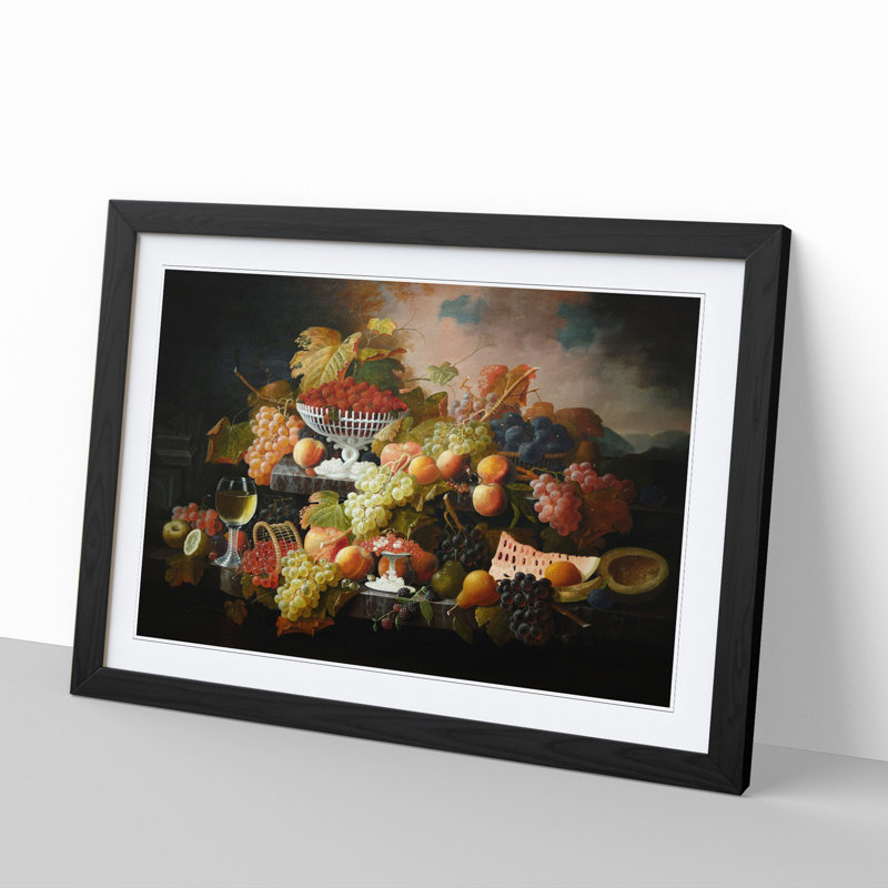 Still Life with Flowers and Fruit Vol.1 by Severin Roesen - Picture Frame Painting, Black, 48cm H x 65cm W x 2cm D