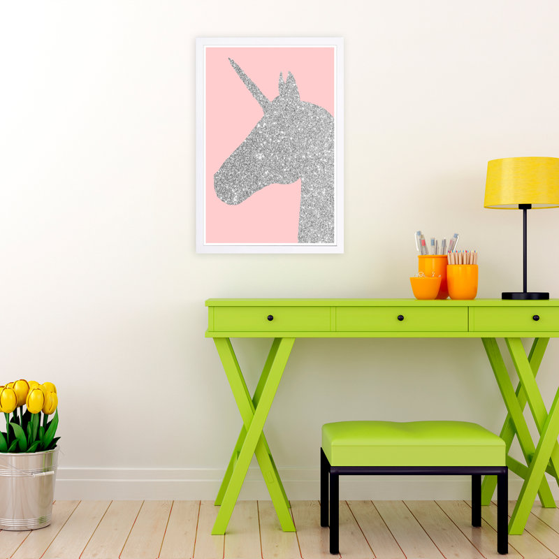 « paillettes licorne rose », impression encadrée, H 13 po x l 19 po x P 0,75 po, Cadre blanc