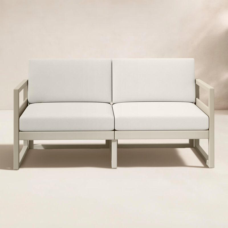 Lane 58'' Wide Straight Loveseat with Cushions, Taupe, Canvas Natural Sunbrella® Canvas