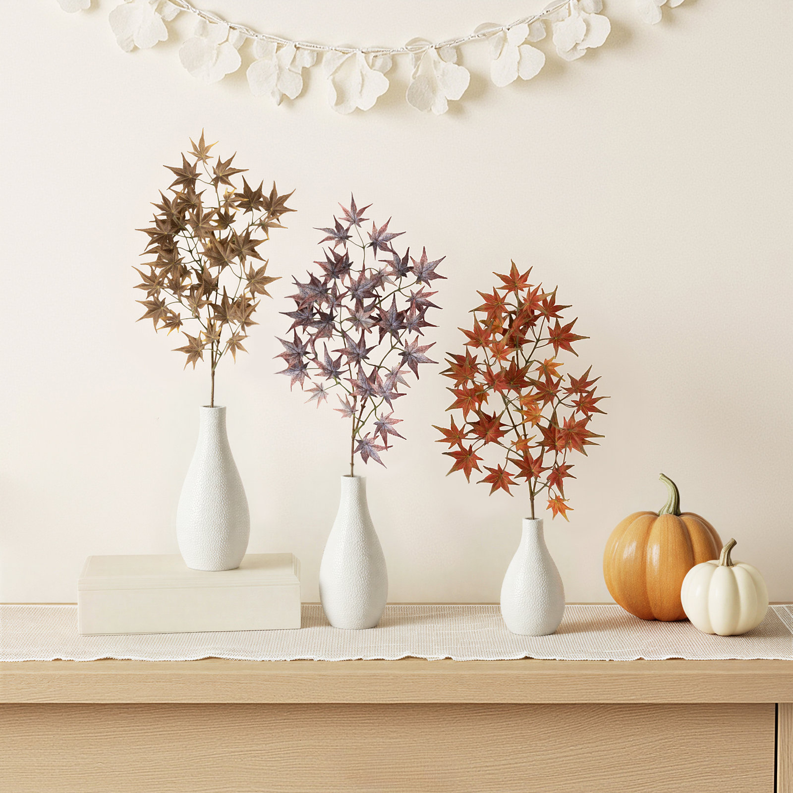 29" Artificial Fall Maple Leaf Spray Set of 3, Multicolor