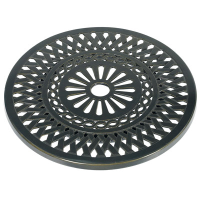 Red Barrel Studio 23.98" Cast Aluminum Lazy Susan Turntable, 360° Rotating Display Tray With Silent Bearings, Round Table Top Swivel Serving Plate With Umbrella Hole For Outdoor Dining Table, Lattice Style
