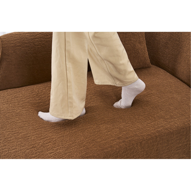 Méridienne courbée à compression avec méridienne intérieure moderne en chenille avec canapé-lit à assise profonde et 1 coussin, canapé-lit pour salon, chambre à coucher, appartement, caramel.