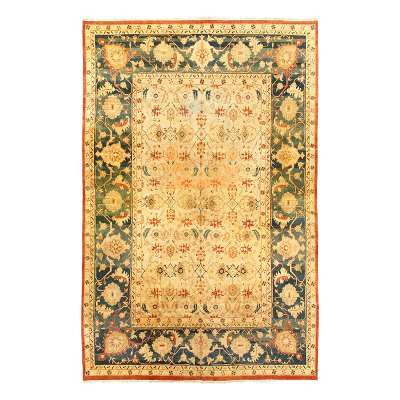 Tapis décoratif en laine de conception unique 11 pi 8 po x 17 pi 6 po noué à la main beige Anthone
