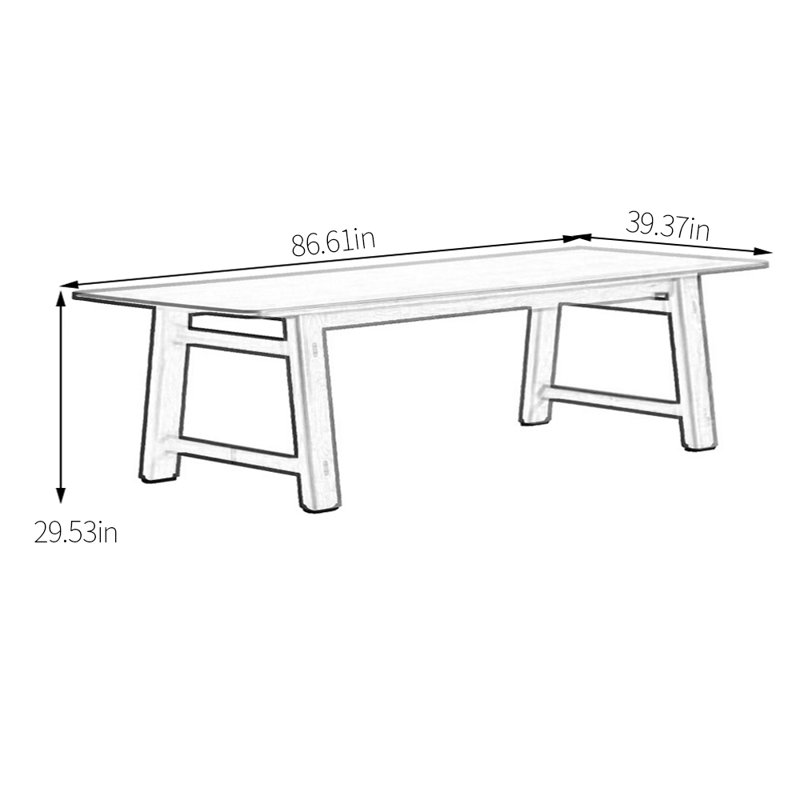 Table de salle à manger en bois massif épaissi, H 29,53 po x L 86,61 po x l 39,37 po