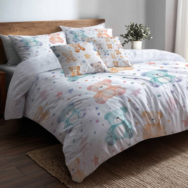 Ensemble de literie pour enfants 5 pièces - Ensemble de housse de couette et coussin décoratif Dreamy Starry Bears