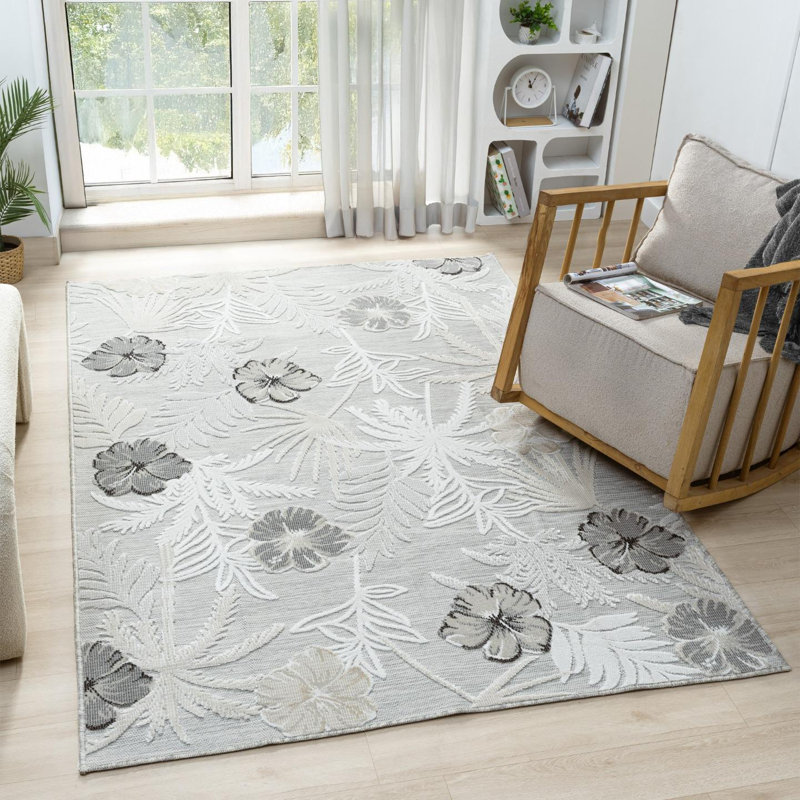 Tapis d'extérieur à motif de feuilles tropicales, Rectangle 5 pi x 7 pi