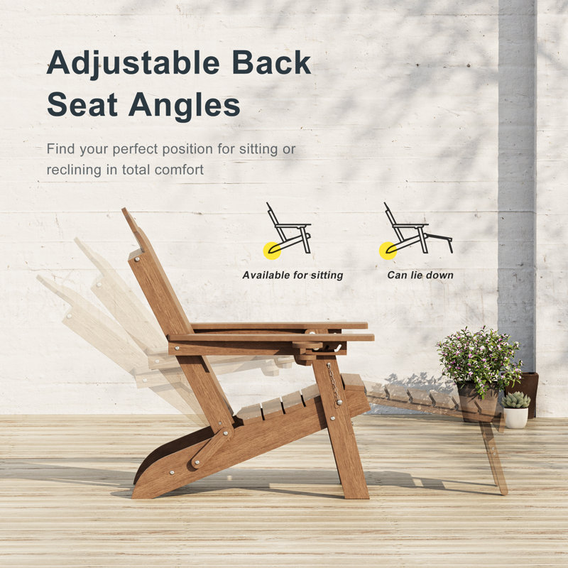 HDPE Foldable Outdoor Adirondack Chair 3-Postion Adjustable with Retractable Ottoman & All-Weather Outdoor Chair for Garden, Lawn & Porch