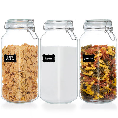 Pots de rangement pour aliments 78 oz en verre avec couvercles étanches, paquet de 3 grandes boîtes de cuisine, pot Mason carré avec 8 étiquettes de tableau noir