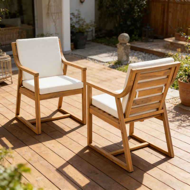 Ensemble de fauteuils d'extérieur en bois, Teck clair