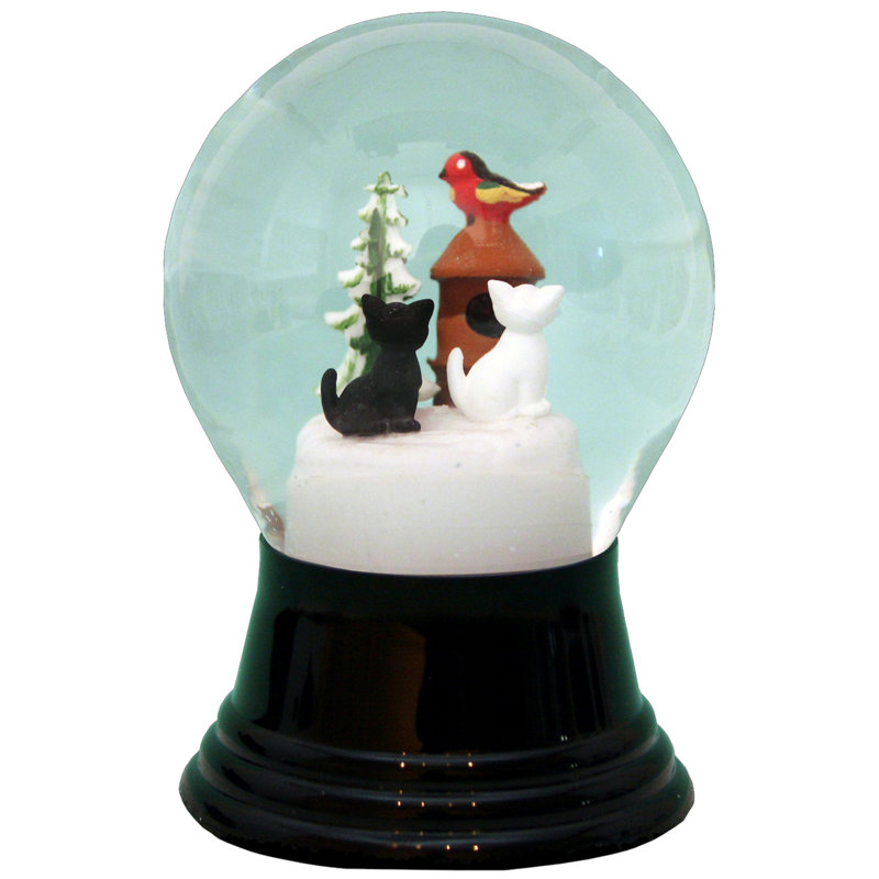  Snowglobe chats moyens avec cabane à oiseaux 80 mm