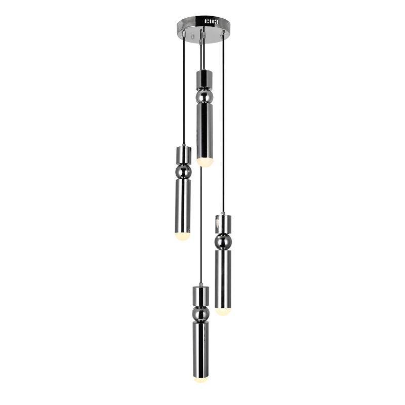 Luminaire suspendu à cylindre en grappe 4 lumières Ison, Nickel poli