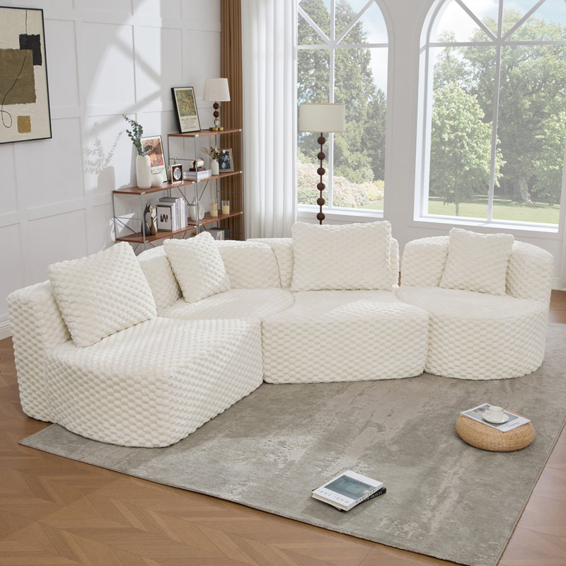 Canapé modulaire modulaire de 137,8 po sans os rembourré pour le salon, White Polyester