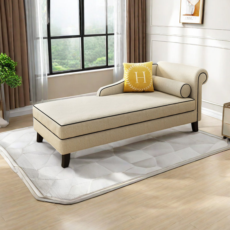 Chaise longue rembourrée Gibeon, Accoudoir à droite (vu de face), Mélange de lin beige