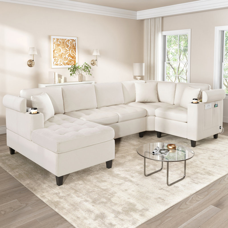 Canapé modulaire moderne en forme de U, Chenille beige