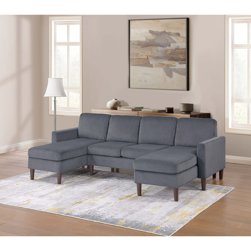 Ensemble de canapé modulaire 3 pièces en velours côtelé, Gris foncé