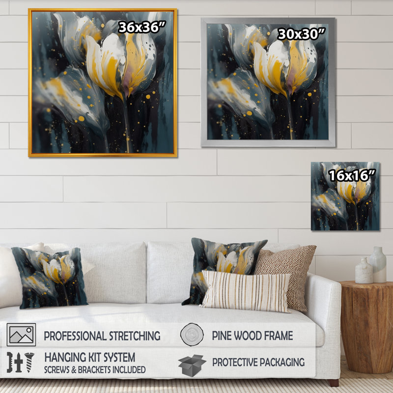 Pétales gris de tulipe sérénité II, Cadre photo noir, H 24 po x l 24 po x P 1 po