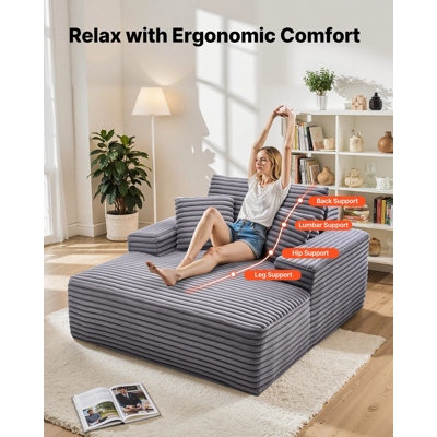 Chaise longue, méridienne désossée intérieure de 48 po, fauteuil de lecture moderne surdimensionné avec coussins décoratifs et accoudoirs, canapé-lit siège profond pour salon, chambre à coucher, balcon