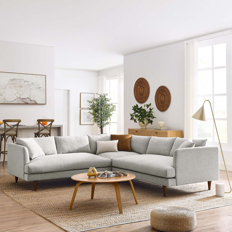 Modway Zoya 3 - Piece Upholstered Sectional, Gray 100% Polyester