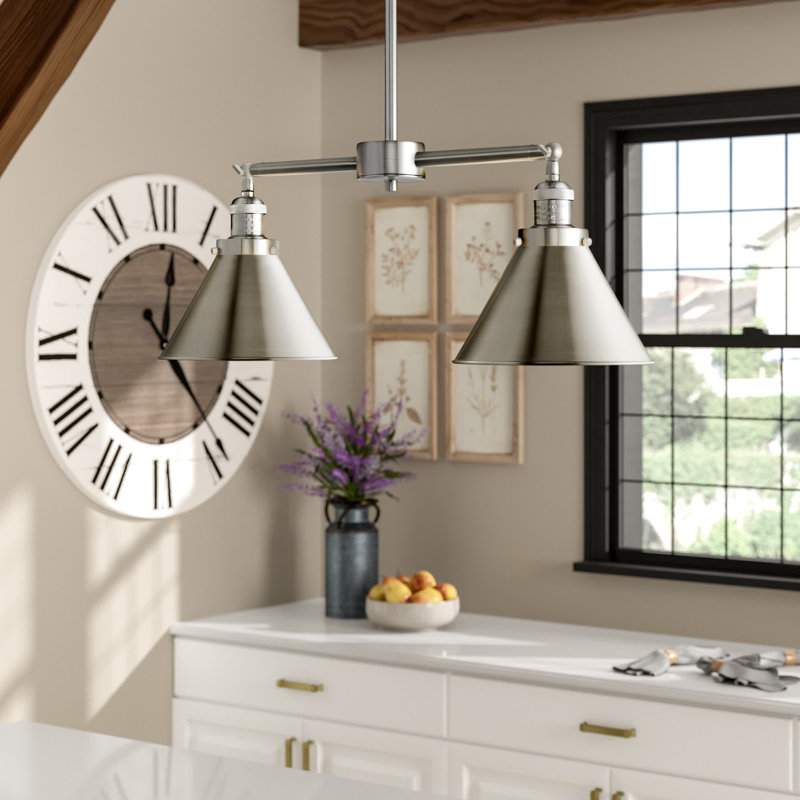 Luminaire suspendu pour îlot de cuisine 2 lumières Paylor, Nickel satiné brossé, Nickel satiné brossé, Ampoule non incluse