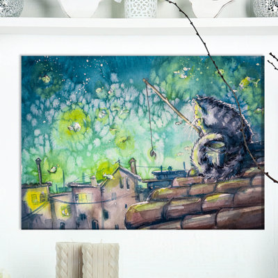 «Cat Fishing in Night City», reproduction sur toile tendue