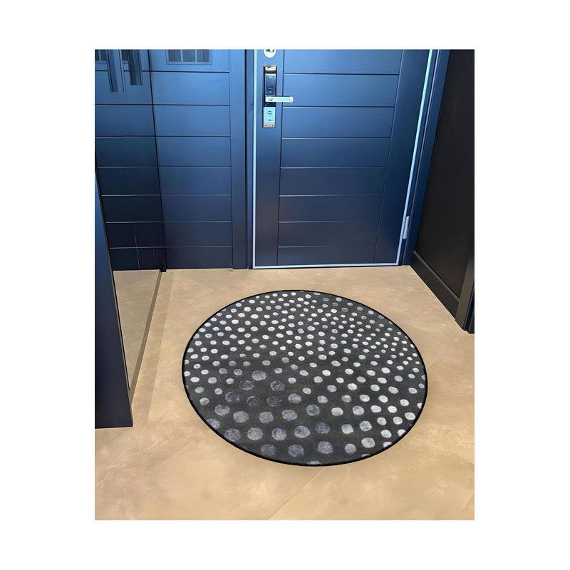 Tapis rond rond gris foncé à pois, Sous-tapis rond 4 pi 11 po inclus