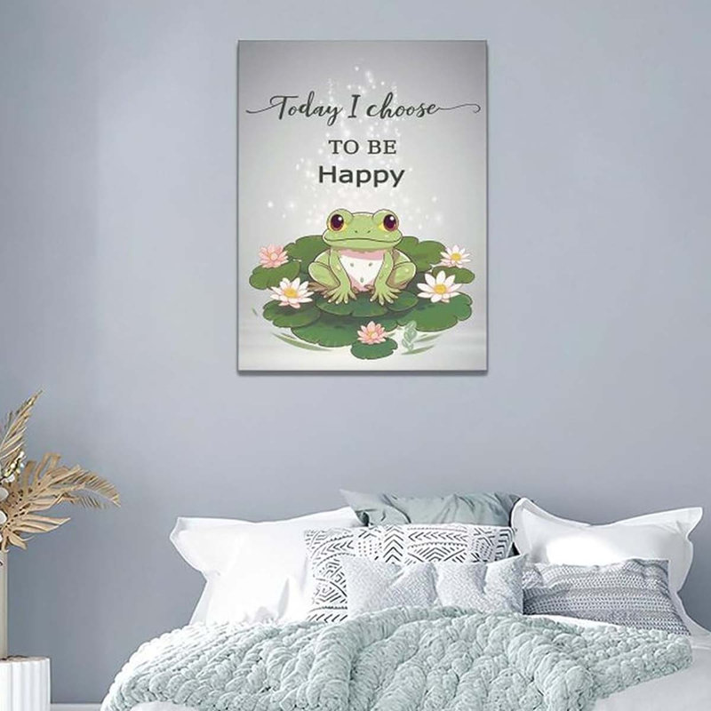 40*30,Wall Art Funny Frog Lotus Pictures Wall Decor Flower Canvas Painting.