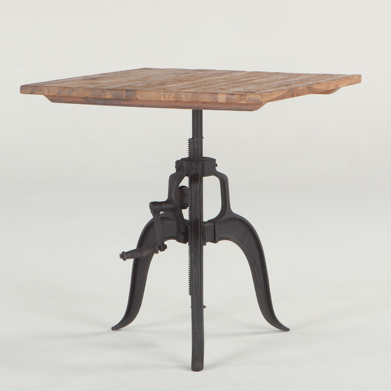 Hackett Extendable Teak Square Solid Wood Top with Iron Base Dining Table