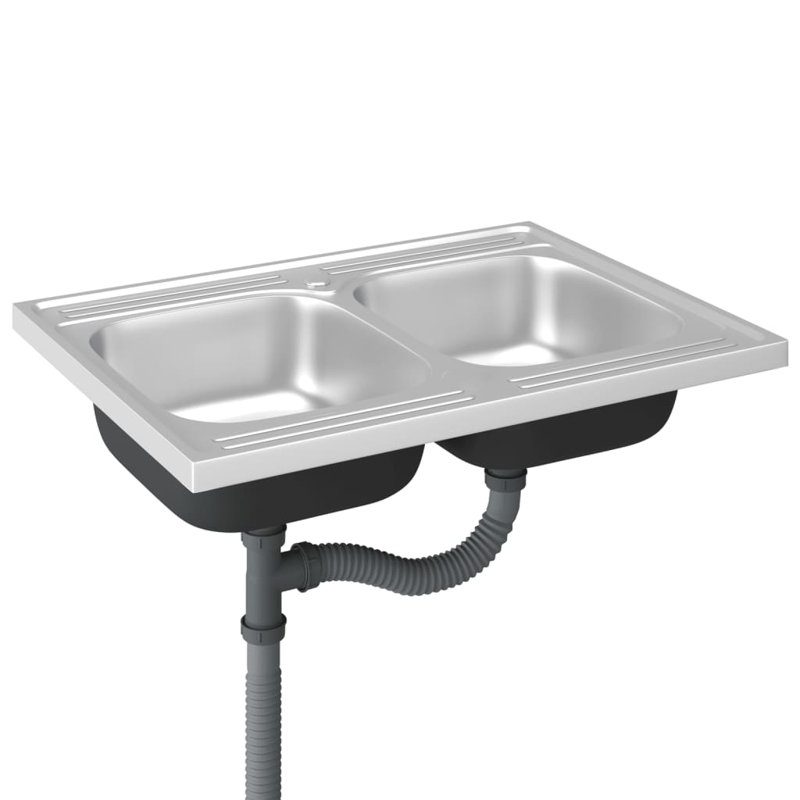 vidaXL Kitchen Sink with Double Basins Silver 31.5"x23.6"x6.1" Stainless Steel, 31.5" x 23.6" x 6.1"