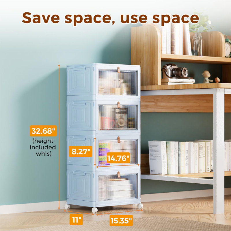 4 Tier Stackable Plastic Storage Bins with Lid and Wheels - 23 QT Closet Organizers and Storage, Foldable Storage Containers, Organization and Storage Boxes for Craft, Home, Pantry, Dorm