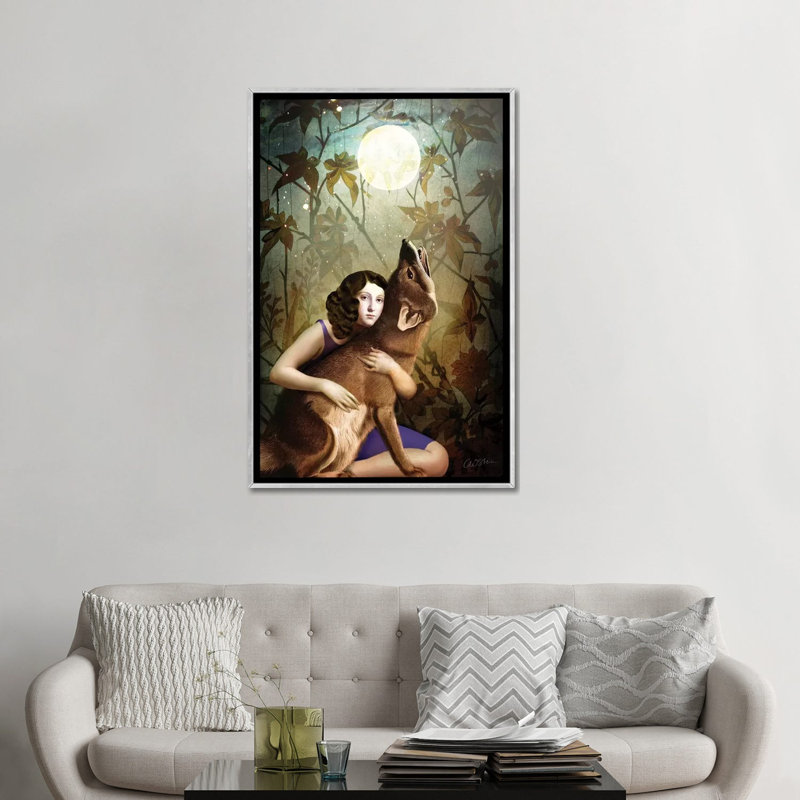 La lune II par Catrin Welz-Stein - reproduction, Pas de tapis, H 48 po x l 32 po x P 1,5 po, Toile avec cadre argenté