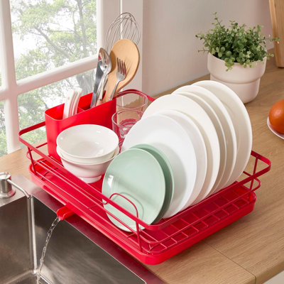 Dish Drying Rack 3 Piece Dish Drainer with Drainboard Set for Kitchen Counter – Dish Rack with Removable Utensil Holder & Swivel Spout