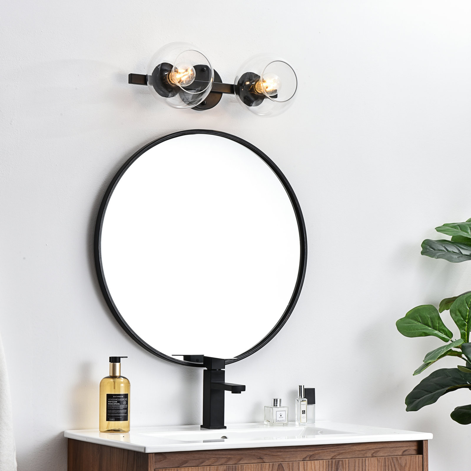 Nathalie 2 Light Glass Dimmable Armed Sconce, Black, 2 Lights, 7" H x 17" W x 17" D