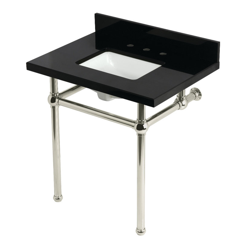 Lavabo console en laiton noir Templeton 30 pouces avec pieds en laiton Kingston (8 pouces, 3 trous) Kingston, Nickel