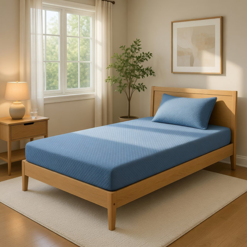 Fia Twin Mattress With 1 Pillow, Charcoal Gel Firm Memory Foam, Blue 7 Inch