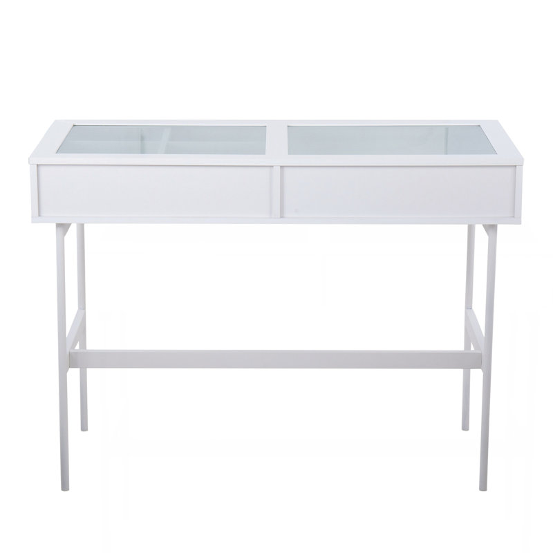 Emery Contemporary Console Table In White Wood, White Steel, And Glass Top By Lumisource, White