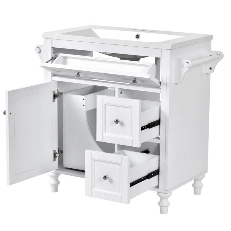 Meuble-lavabo de 30 po avec lavabo supérieur, meuble-lavabo moderne avec 2 tiroirs et tiroir escamotable, meuble-lavabo simple