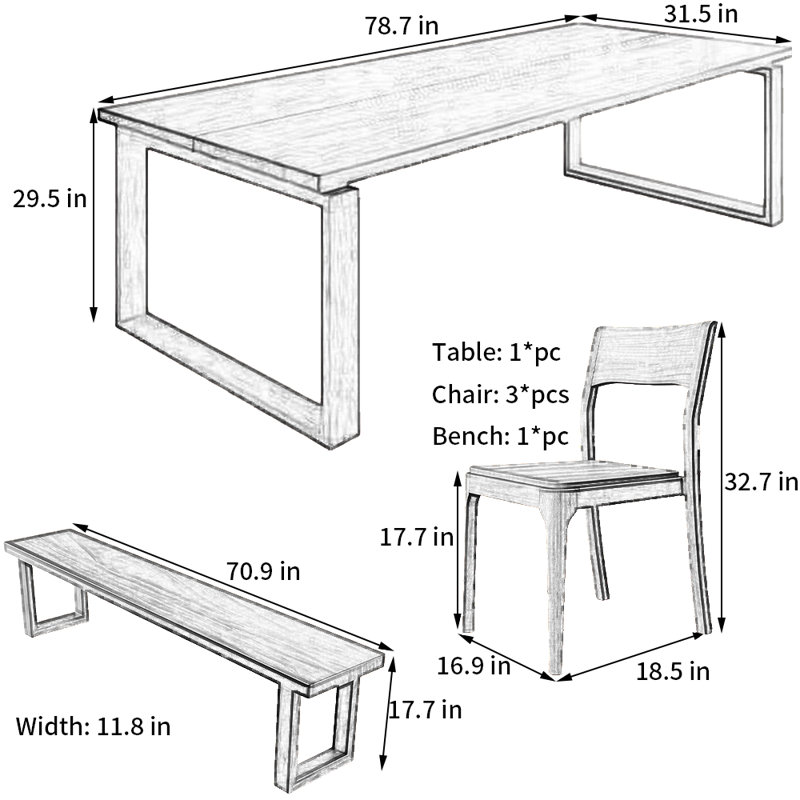 Ensemble de table de salle à manger rectangulaire minimaliste