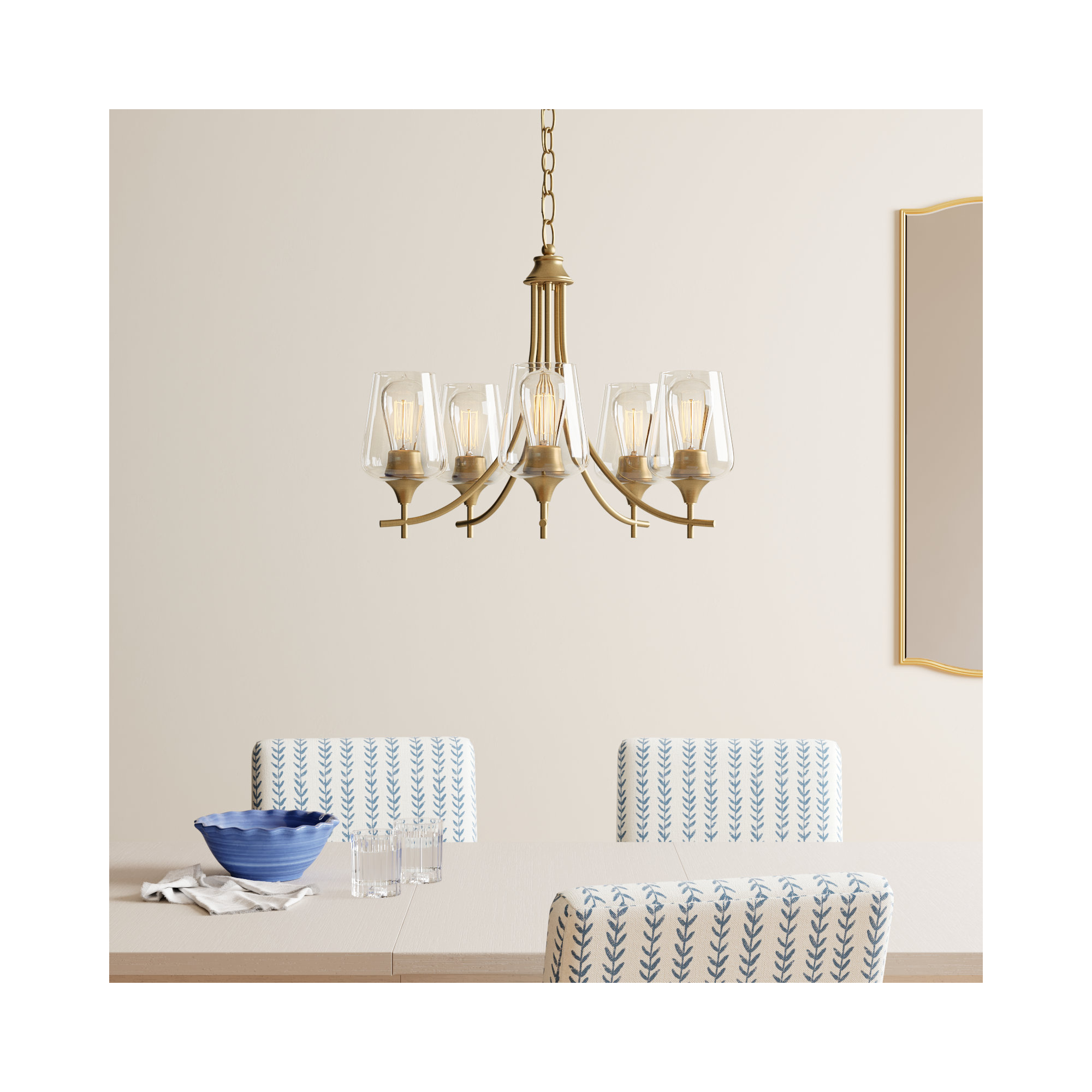 Breena 5 - Light Shaded Classic Chandelier, Warm Brass, Clear