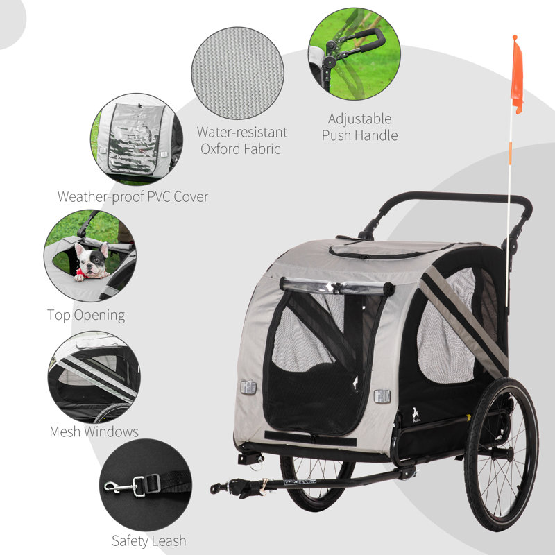 Foldable Pet Jogger Stroller with Detachable Carrier, Gray